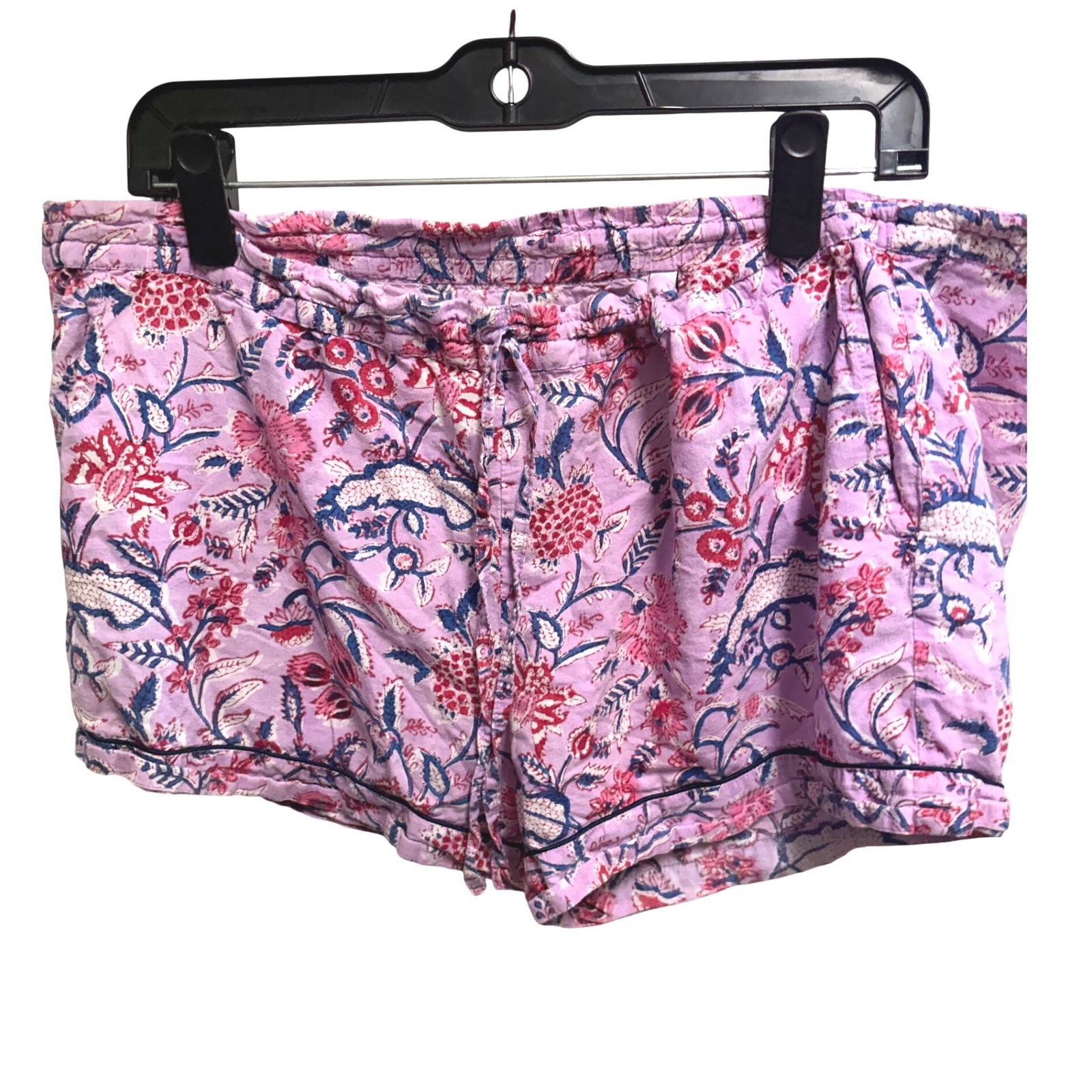 Pax Philomena Hand Block Print Floral Pink Cotton Pajama Set Shorts Large L — image 5 of 8